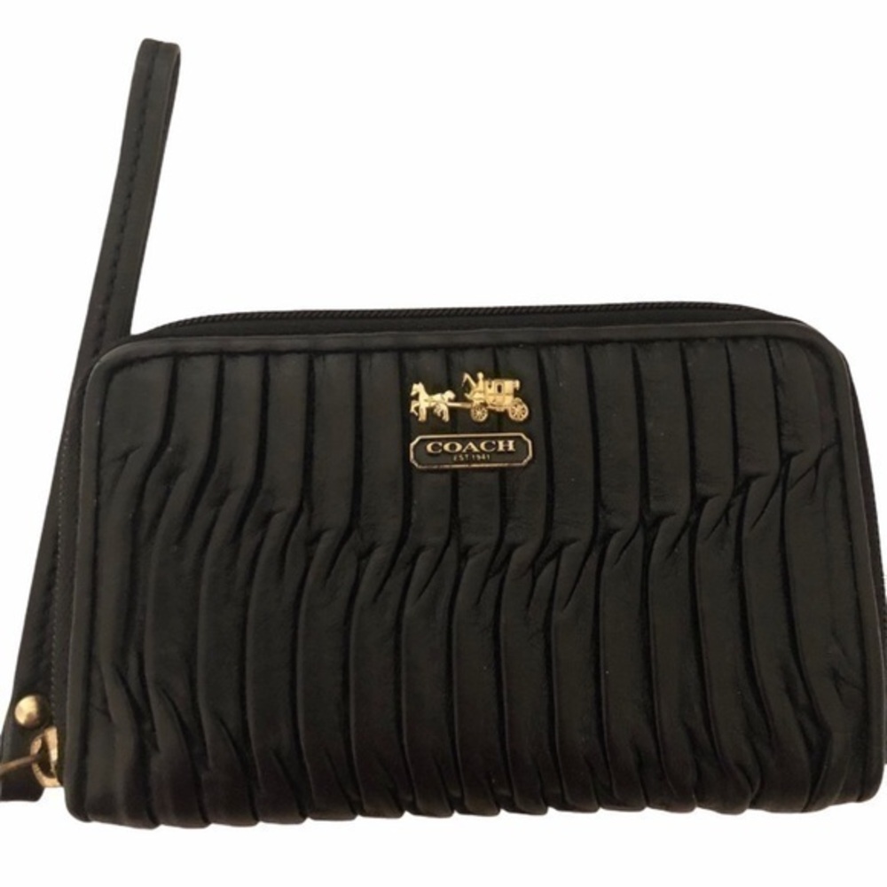 COACH MADISON black pleated wristlet wallet